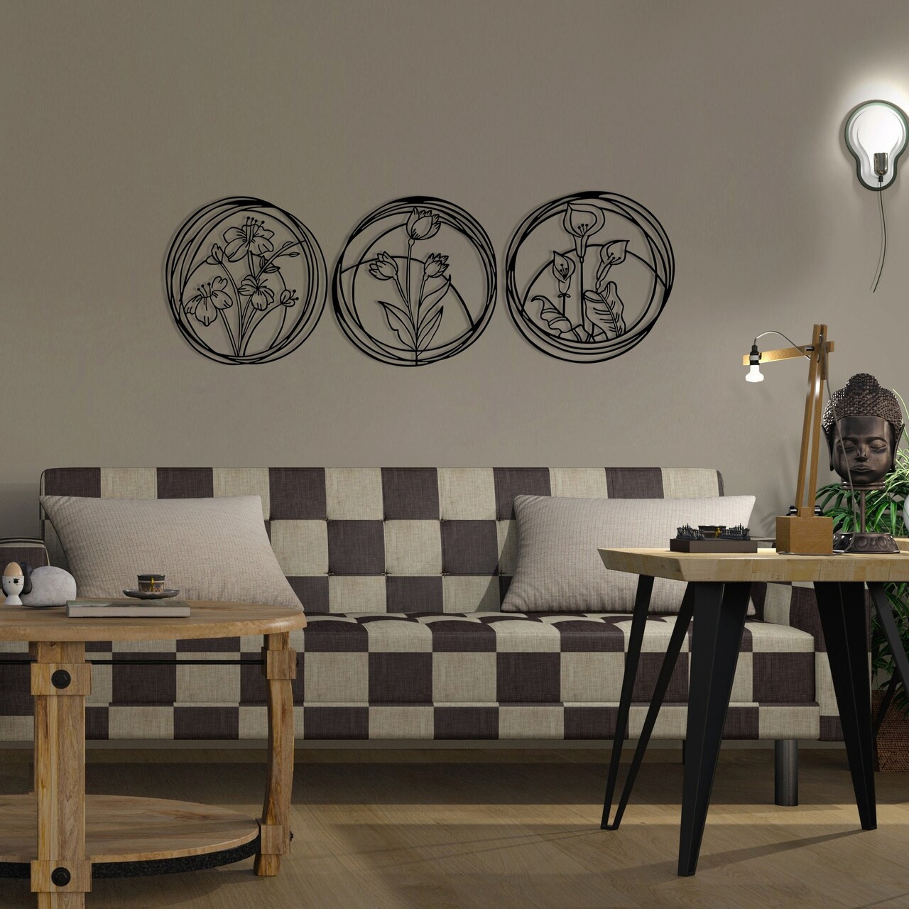 Decoratiune de perete, Flowers 5, metal, 146 x 49 cm, negru - imagine 7